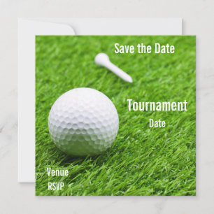Golf Save the Date con bola de golf en verde