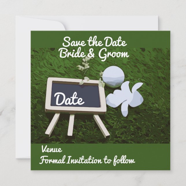 Golf Save the Date con pelota de golf y flor (Anverso)