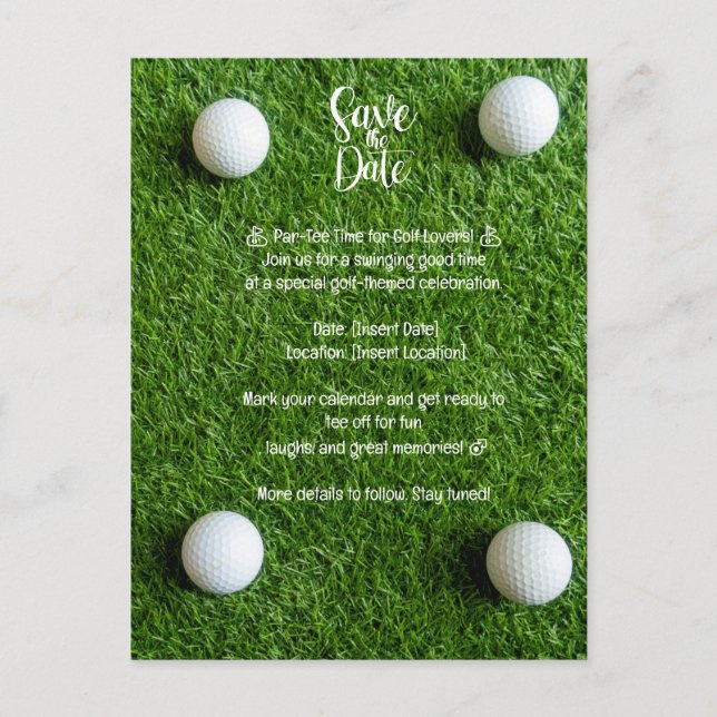 Golf Save the Date: Invitación de fiesta temática  (Anverso)