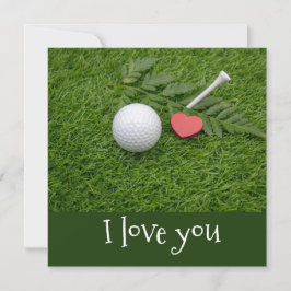 Golf te amo con bola de golf y corazón rojo