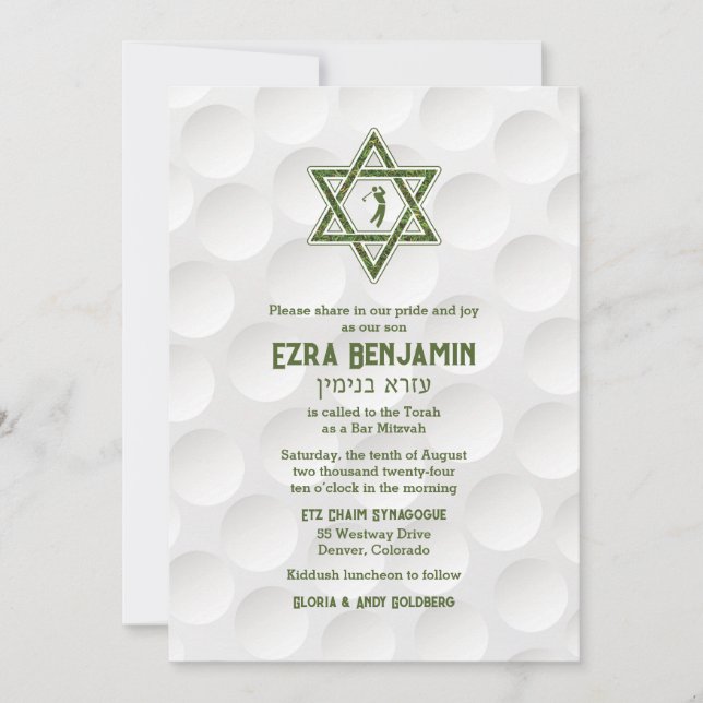 Golf Theme Golf Bar Mitzvah Invitación (Anverso)