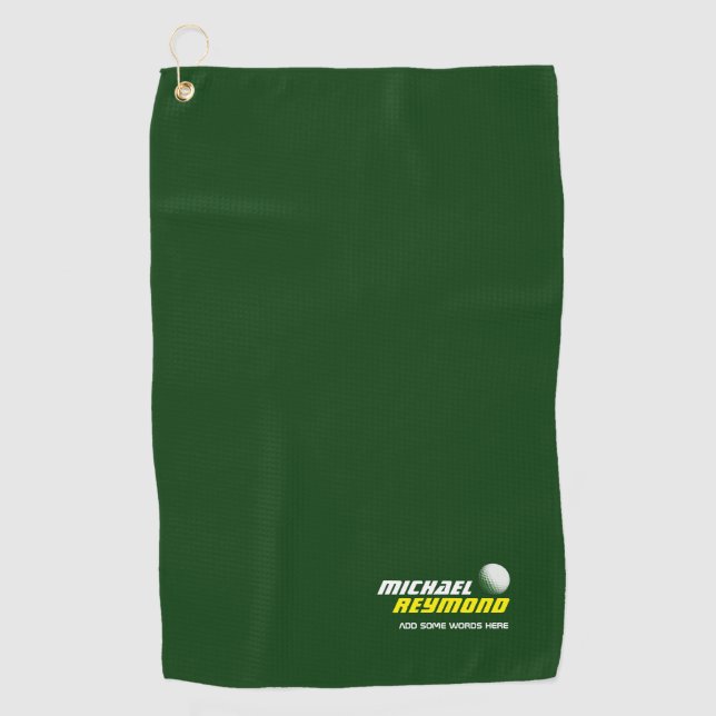 Golf toalla de oro verde con nombre de golfista (Anverso)