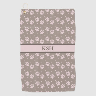 Golf Toalla de personalizado Taupe & Pink Paw Print Gol
