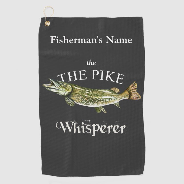 Golf Toalla de pesca negra personalizada Pike Whisperer (Anverso)