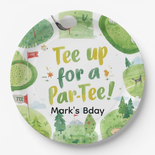Golf Vamos a Par-Tee Platos de Papel de Acuarela D (Anverso)