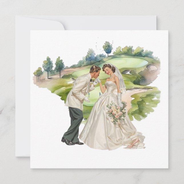 Golf wedding Bride & Groom on Golf Course card (Anverso)