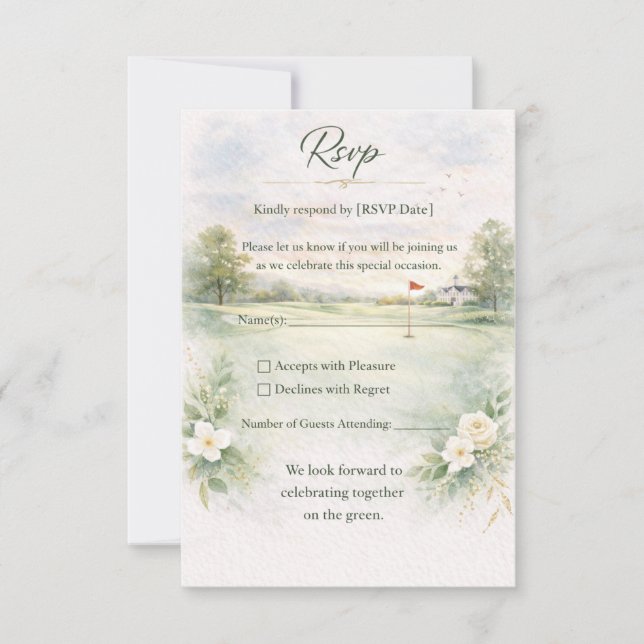 Golf Wedding RSVP Card | Teeing Off Forever (Anverso)