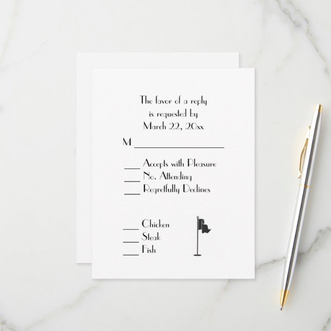 Golf Wedding Theme White Menu RSVP (Anverso/Reverso In Situ)