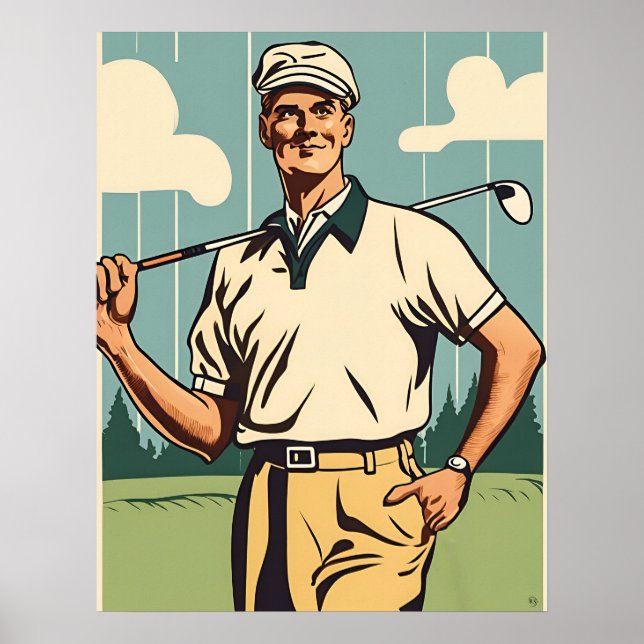 Golfer de época - Impresión de arte de golf (Frente)