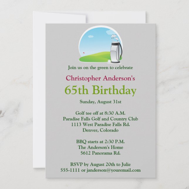 Golfer Golf: 65ª Invitación por cumpleaños (Anverso)
