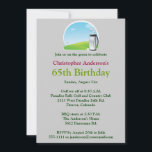 Golfer Golf: 65ª Invitación por cumpleaños<br><div class="desc">Puedes personalizar todo el texto de esta invitación a la fiesta de cumpleaños temática del golf. Puedes cambiar el texto y el número en la parte delantera y usarlo para un cumpleaños 50, 60, 70 u otro. El diseño cuenta con una bolsa de golf y clubes, además de un campo...</div>