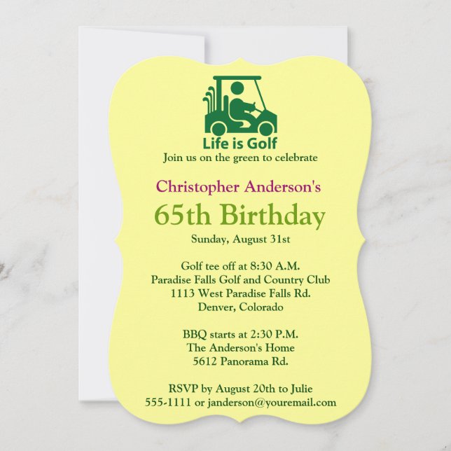 Golfer Golf: 65ª Invitación por cumpleaños (Anverso)