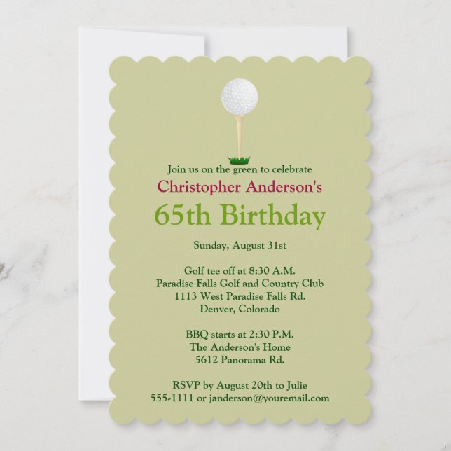 Golfer Golf: 65ª Invitación por cumpleaños (Anverso)