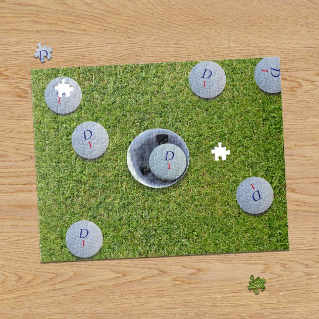 Golfer Monogram Balls Green Jigsaw Puzzle (A fun golf themed puzzle with space for your initial and golf ball number.)