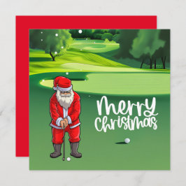 Golfer Santa Claus jugando al golf en verde sobre 