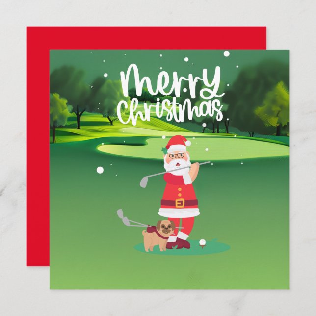 Golfer Santa Claus jugando al golf en verde sobre  (Anverso / Reverso)