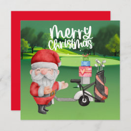 Golfer Santa Claus jugando al golf en verde sobre 