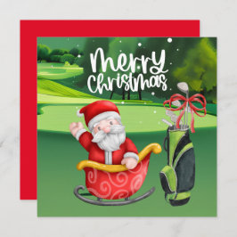 Golfer Santa Claus jugando al golf en verde sobre 