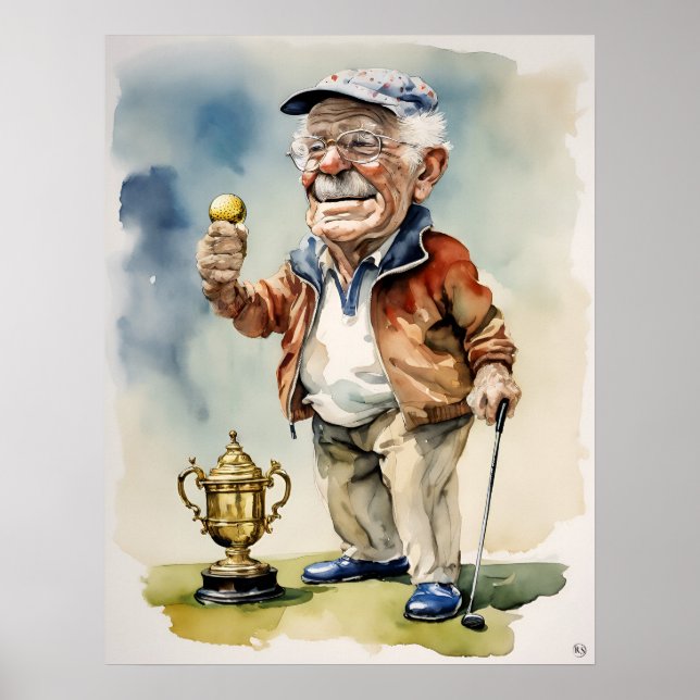 Golfer senior - Impresión de arte de golf (Frente)