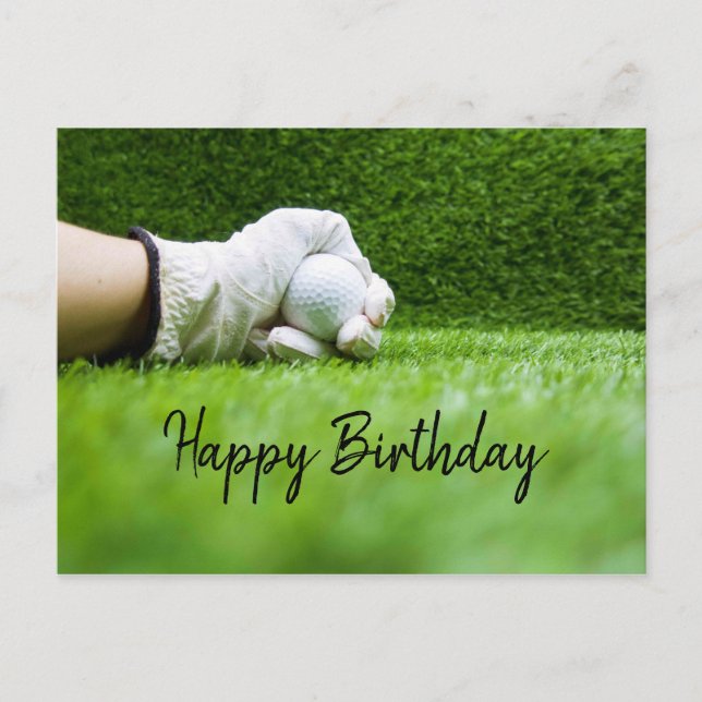 Golfer sostiene bola de golf con tarjeta de cumple (Anverso)