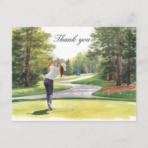 Golfista en campo de golf tarjeta de agradecimient