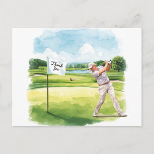Golfista en tarjeta de agradecimiento de acuarela 
