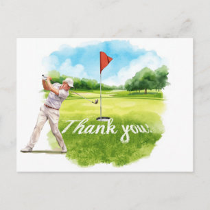Golfista en tarjeta de agradecimiento de acuarela 