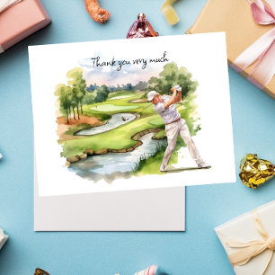 Golfista en tarjeta de agradecimiento de acuarela