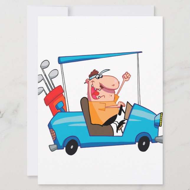 golfista gracioso en carro de golf (Anverso)