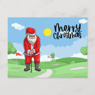 Golfista Navidad con bandera de golf y Papá Noel 