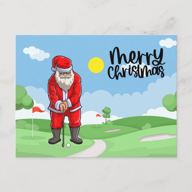 Golfista Navidad con bandera de golf y Papá Noel  (Anverso)