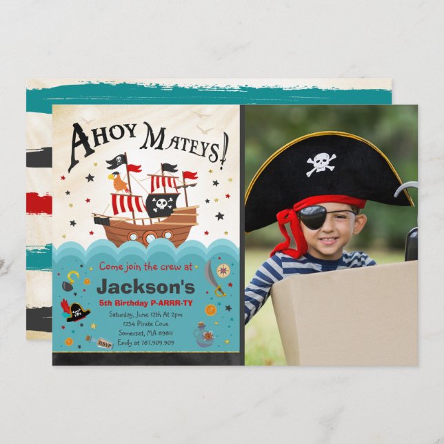 Golpe del fiesta del pirata de la invitación del (Anverso / Reverso)