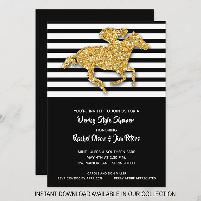 Golpes de caballo de oro Derby Invitaciones a duch (INSTANT DOWNLOAD available in our collection to send your invitations digitally.)