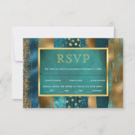 Golpes de oro y verde azulados, tarjeta RSVP de bo