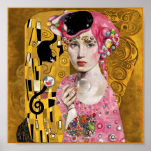 Goma rosa de burbuja con arte de Gustav Klimt