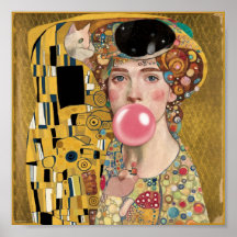 Goma rosa de burbuja con arte de Gustav Klimt