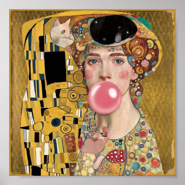 Goma rosa de burbuja con arte de Gustav Klimt (Frente)
