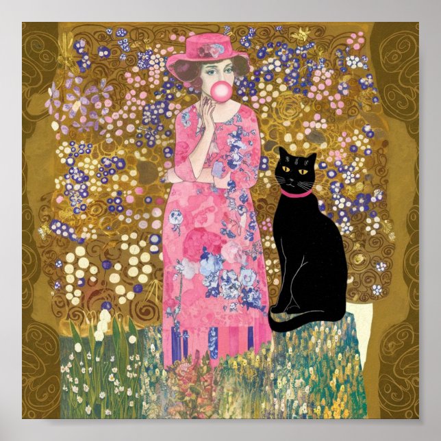 Goma rosa de burbuja con arte de Gustav Klimt (Frente)