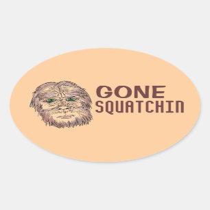 Gone Squatchin pegatinas de humor oval de pie gran