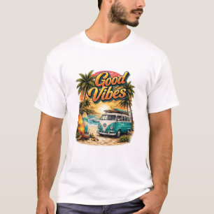 Good Vibes Retro Beach Van Camiseta   Verano Surf 