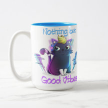"Good Vibes" taza de café gatito de 2 tonos
