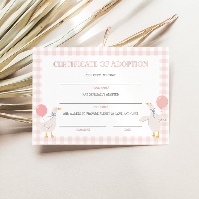 Goose Adoption Certificate Birthday Decor Card (Subido por el creador)