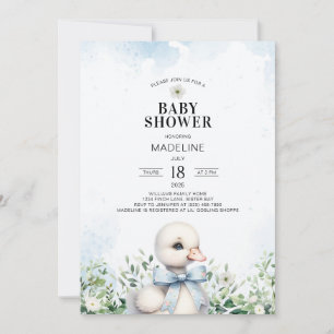 Goose con Bow Blue Boy Invitación de Baby Shower