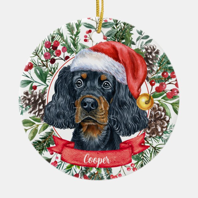 Gordon Setter Personalizado Perro Santa Ornamento  (Frente)