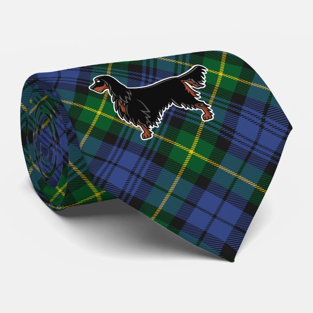 Gordon Setter sobre corbata con tartán de cuello G (Enrollado)