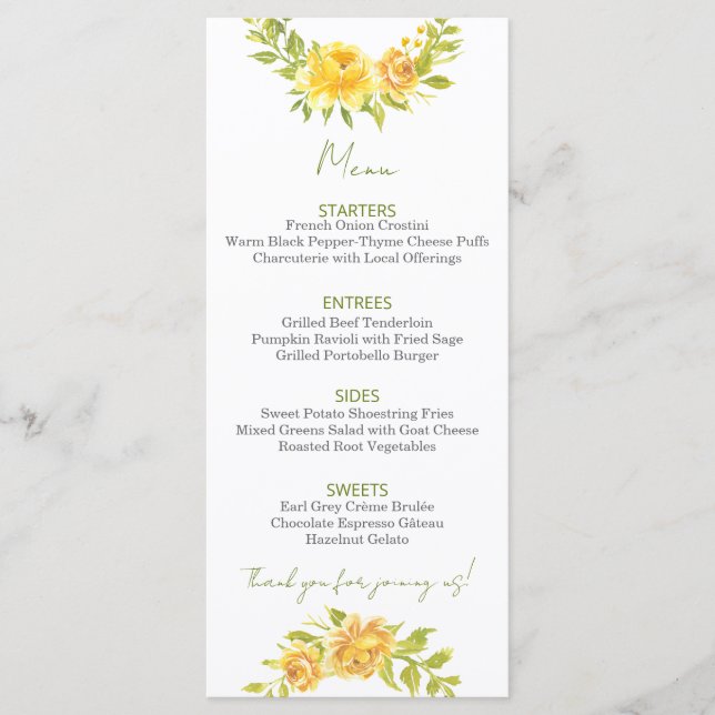 Gorgeous Yellow Floral Menu (Anverso)