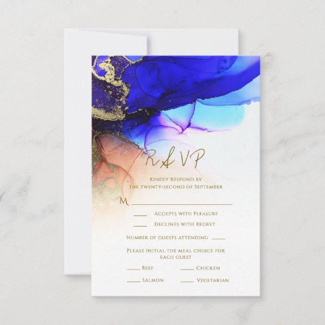 Gorgoous Indigo Blue Naranja Gold Wedding Tarjeta  (Anverso)