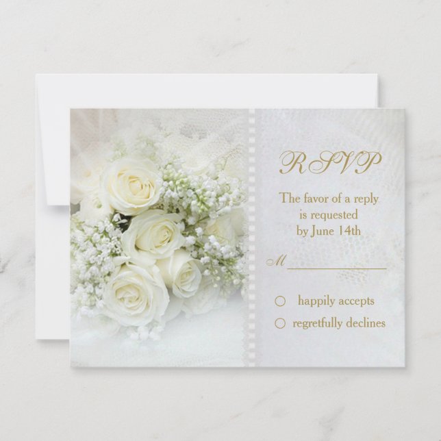 Gorgoous white roses Wedding RSVP Invitación (Anverso)