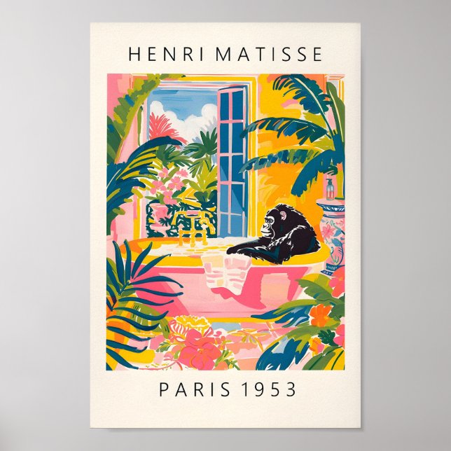 Gorila En Bañera Poster Rosa, Decoración Dopamina, (Frente)