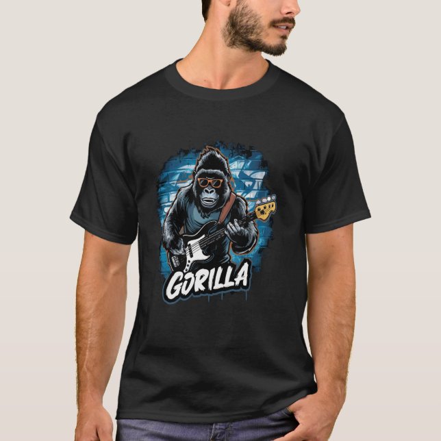 Gorila tocando bajo camiseta Animal tocando Gui (Anverso)